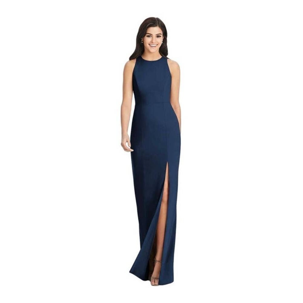 NWT Dessy Collection Diamond Cutout Back Trumpet Gown Midnight Navy Sz 6
